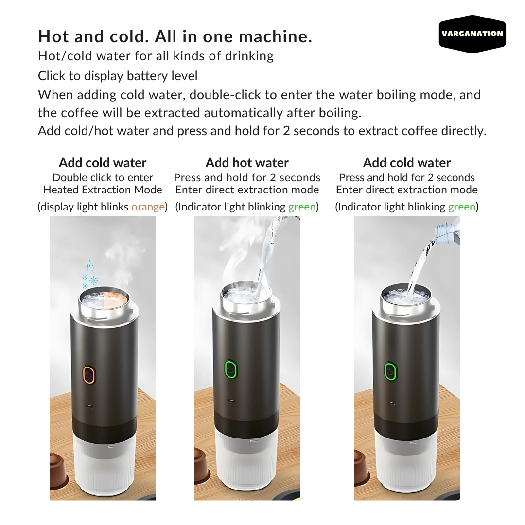 
                  
                    Black Portable Espresso Maker Coffee Machine Rechargeable Automatic Extraction Ground Capsule - Water Heater - For Travel
                  
                