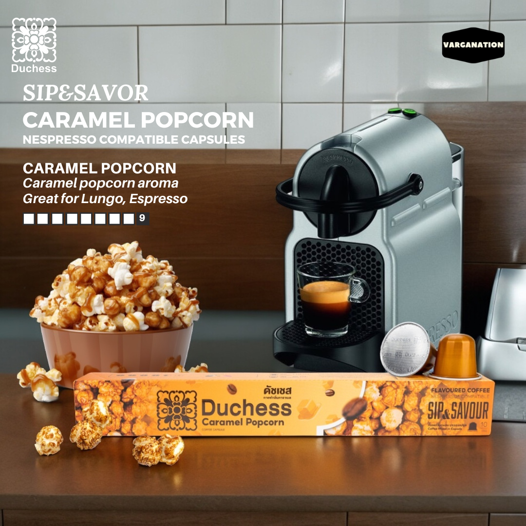 
                  
                    Duchess Nespresso Compatible Coffee Capsules – Caramel Popcorn Aroma – 10 Aluminum Pods per Box
                  
                