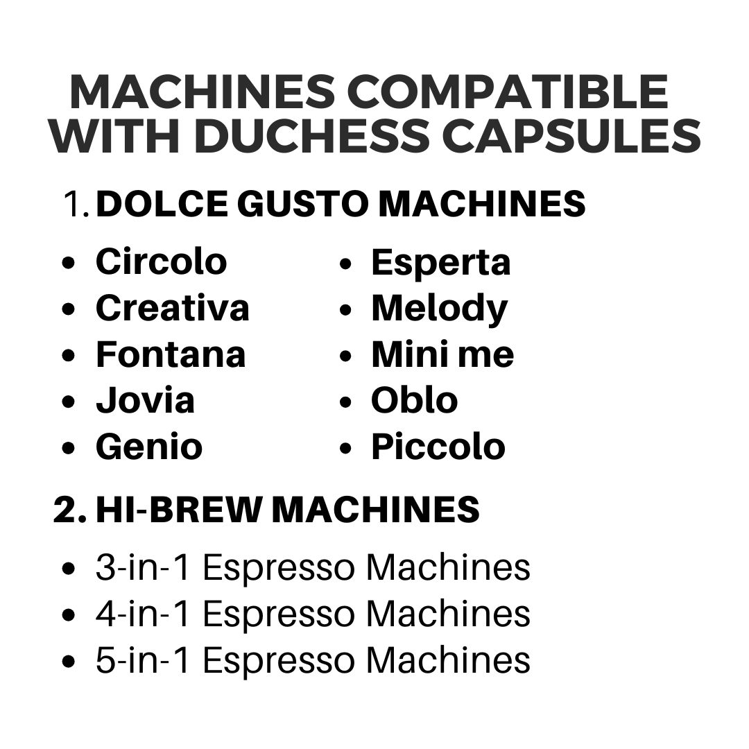 
                  
                    Duchess Coffee Espresso Roma Dolce Gusto Compatible Capsules
                  
                