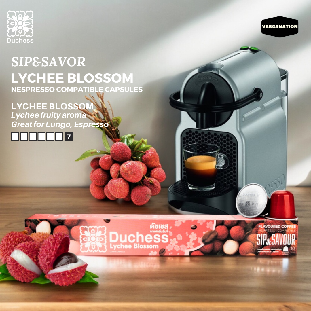 
                  
                    Duchess Nespresso Compatible Coffee Capsules – Lychee Blossom Aroma – 10 Aluminum Pods per Box
                  
                