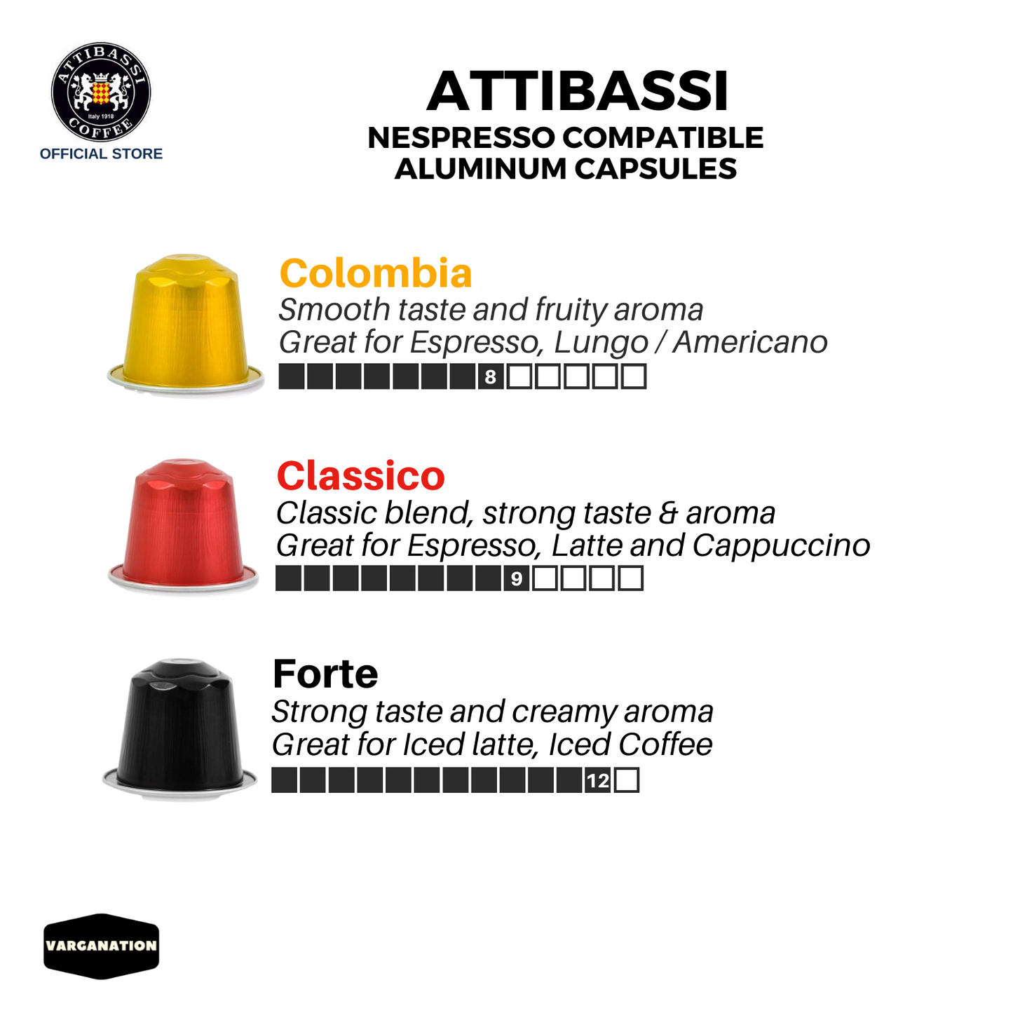 Attibassi Coffee - Set of 3: Classico, Colombia, Forte Blend - Nespres ...