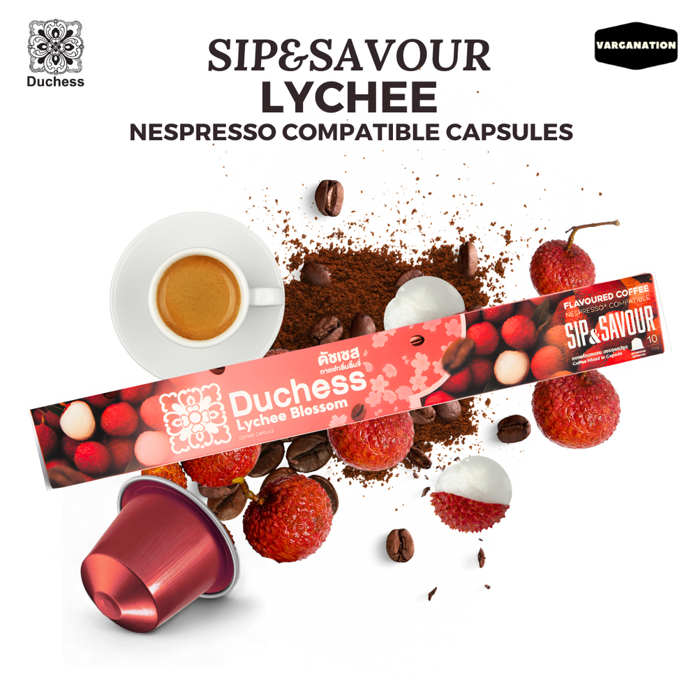 Duchess Nespresso Compatible Coffee Capsules – Lychee Blossom Aroma – 10 Aluminum Pods per Box