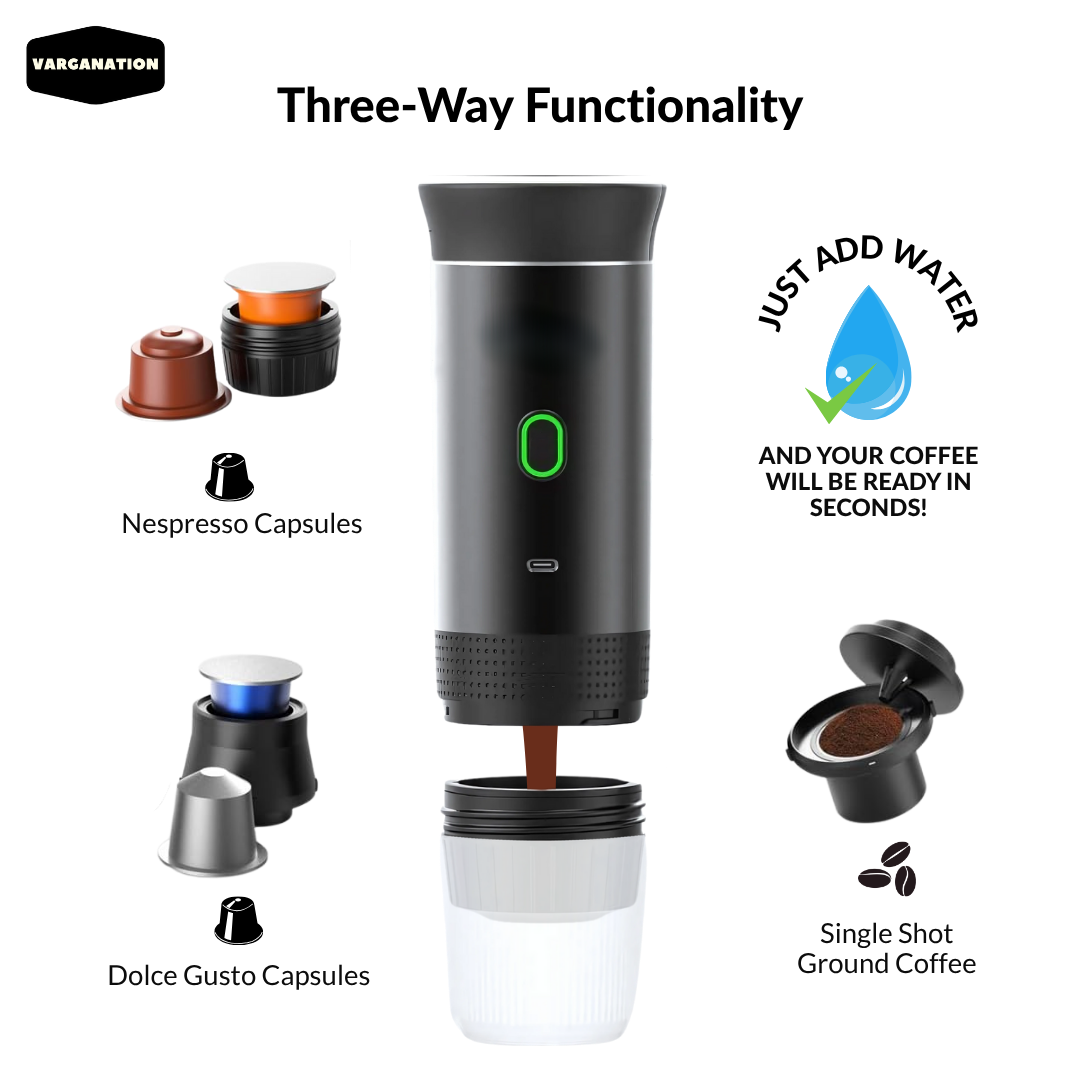 
                  
                    Black Portable Espresso Maker Coffee Machine Rechargeable Automatic Extraction Ground Capsule - Water Heater - For Travel
                  
                