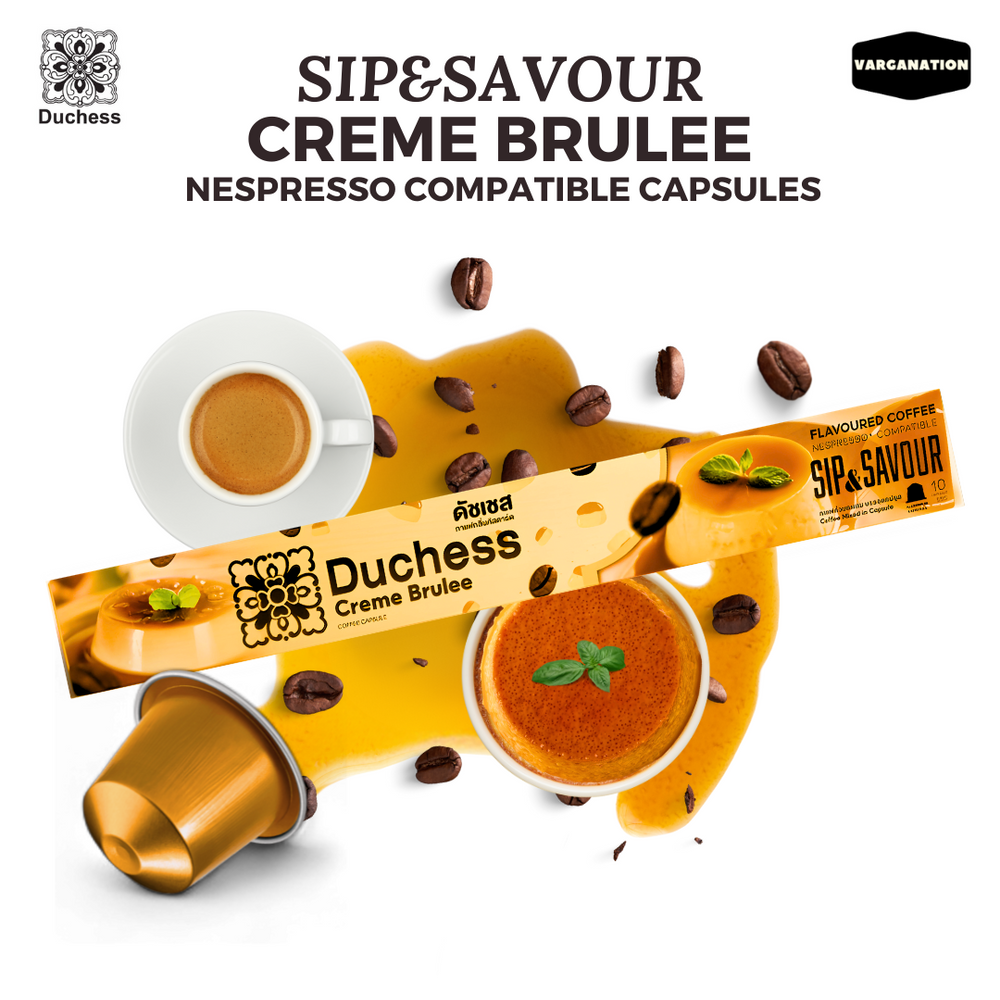 Duchess Nespresso Compatible Coffee Capsules – Creme Brulee Aroma – 10 Aluminum Pods per Box