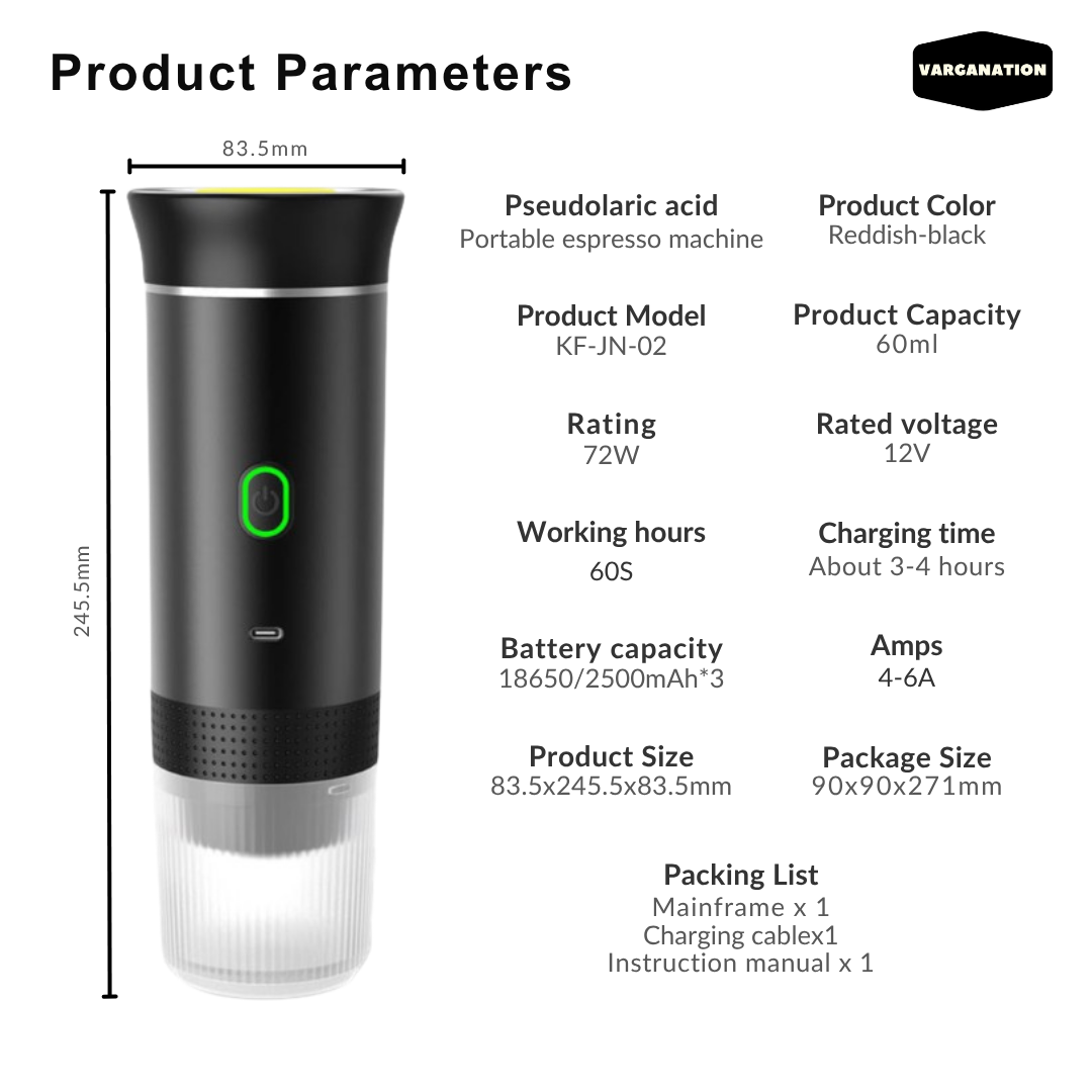 
                  
                    White Portable Espresso Maker Coffee Machine Rechargeable Automatic Extraction Ground Capsule - Water Heater - For Travel
                  
                