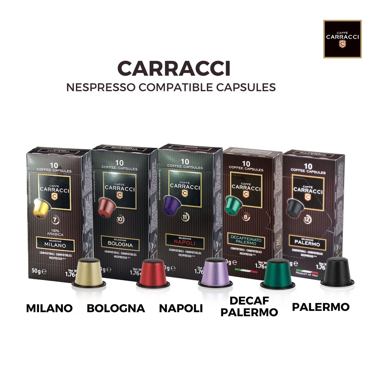 
                  
                    Carracci Bologna Nespresso 10 Capsules | Coffee Pods to make Espresso| Varganation
                  
                