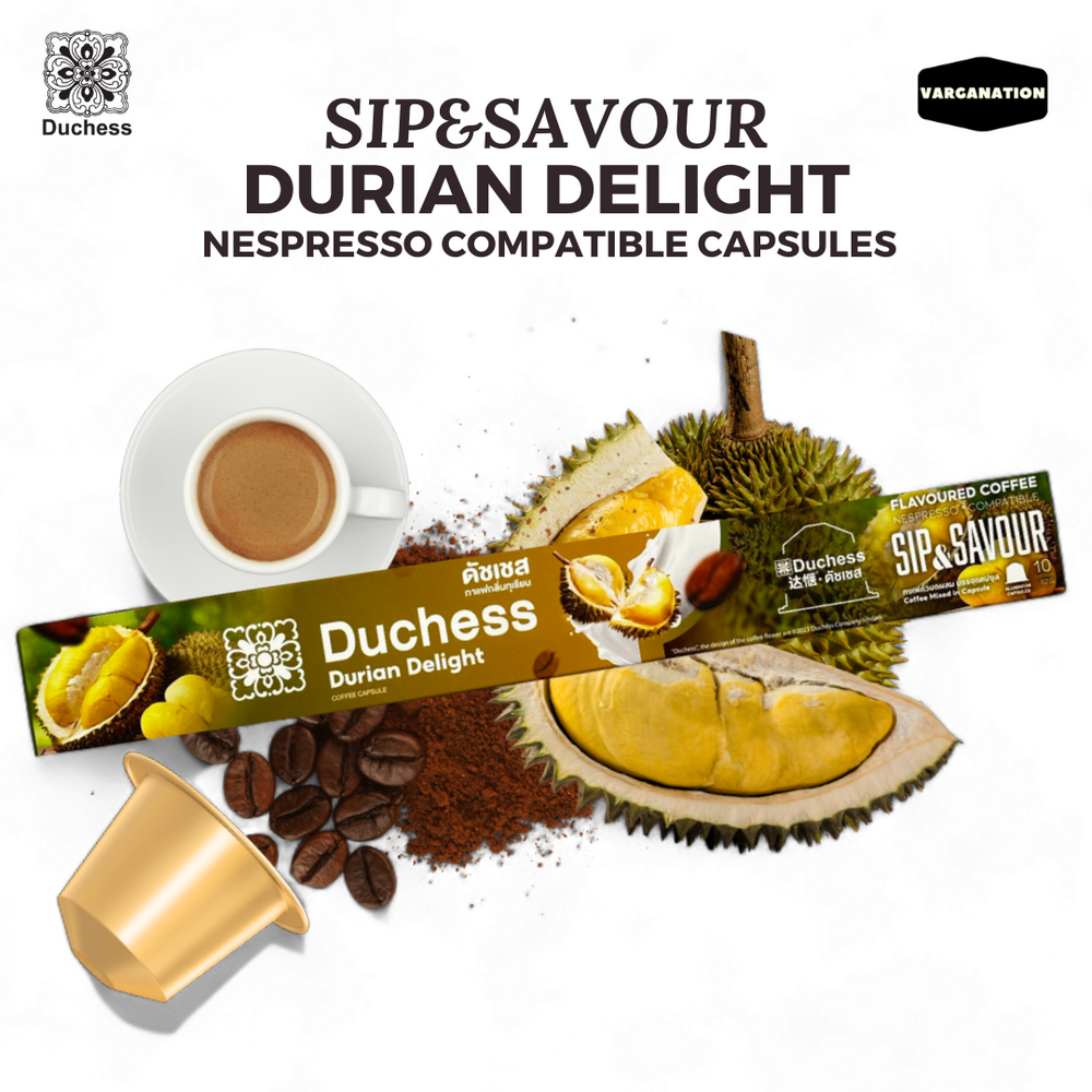 Duchess Nespresso Compatible Coffee Capsules – Durian Aroma – 10 Aluminum Pods per Box