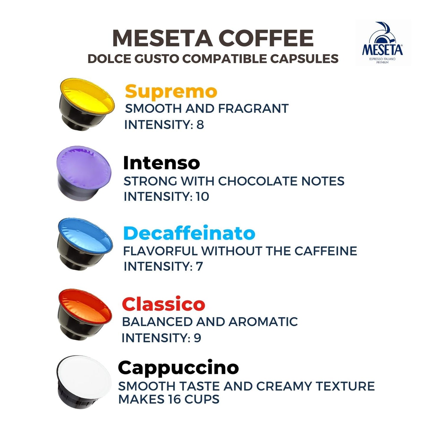 
                  
                    Meseta Coffee Classico Dolce Gusto Compatible Capsules
                  
                