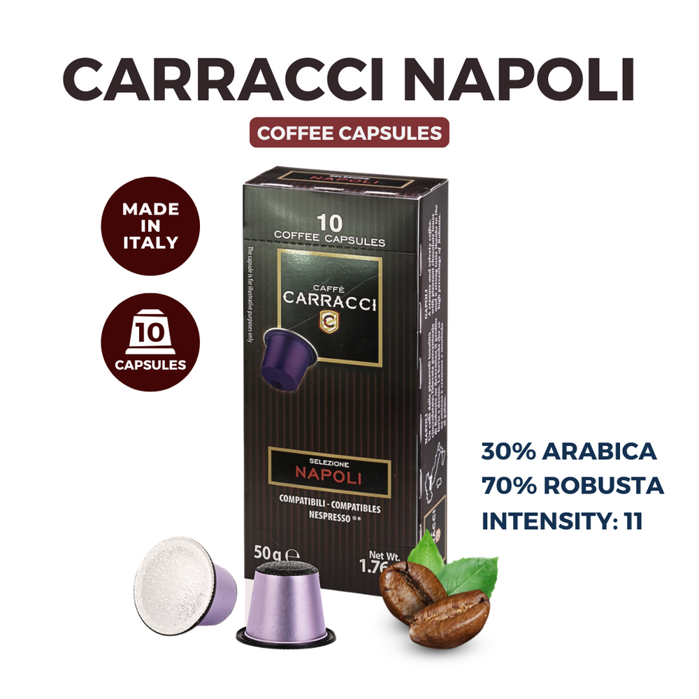 Carracci Napoli Nespresso Capsule - Coffee Pods to make Espresso, Lungo from Italy - 10 Capsules